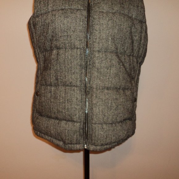 Old Navy Women's S/P Vest Gray Tweed Zipper Front Stand Up Collar Fleece Lined - Picture 3 of 13